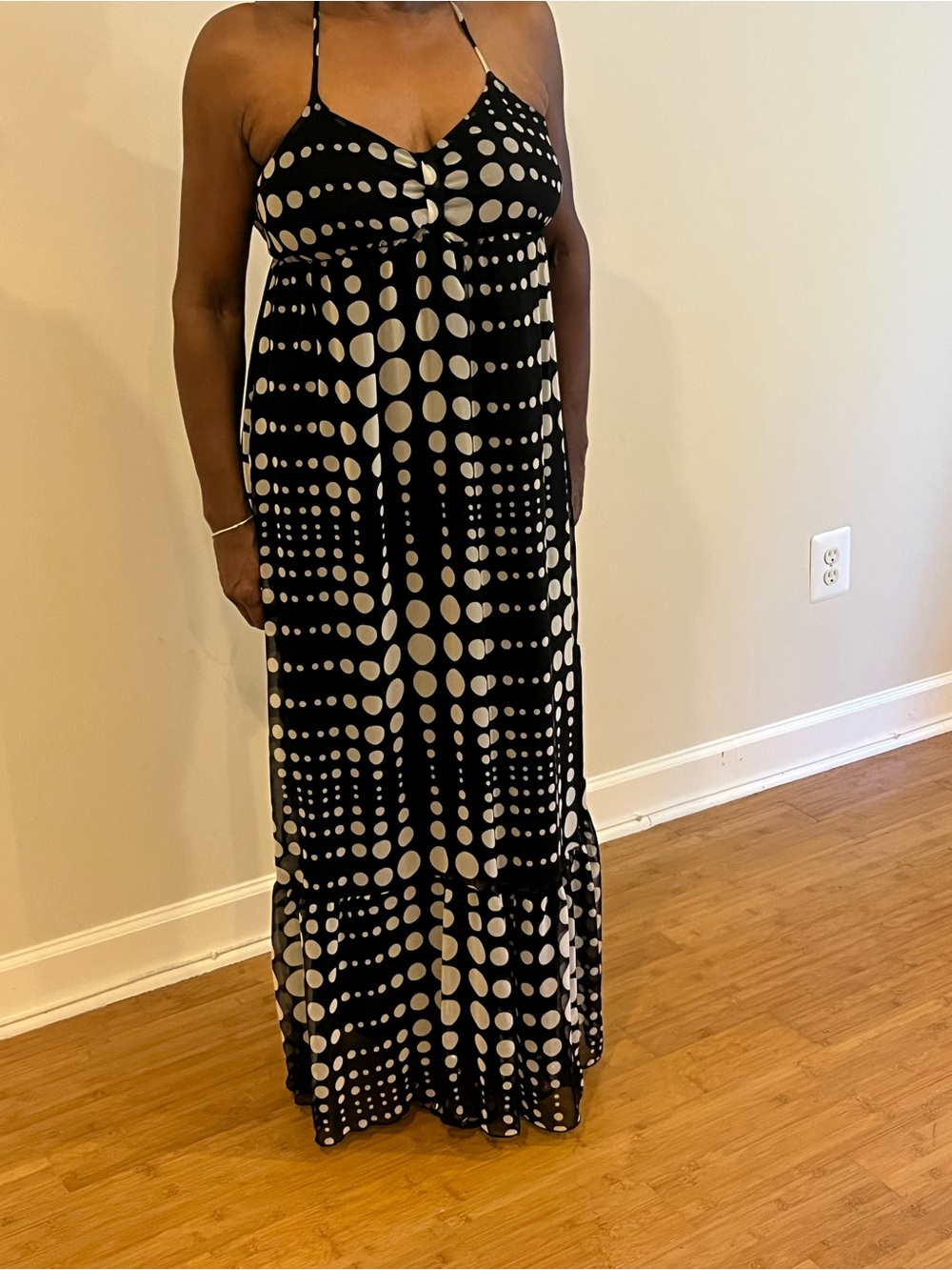 Romeo & Juliet Couture Black and White Polka Dot Halter Maxi Dress